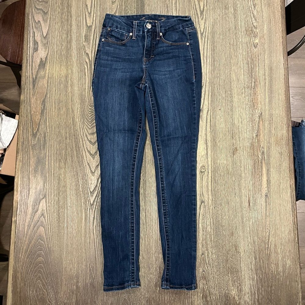 Seven 7 Womens High Rise Skinny Jeans Whisker Denim Dark Wash Blue Size 4